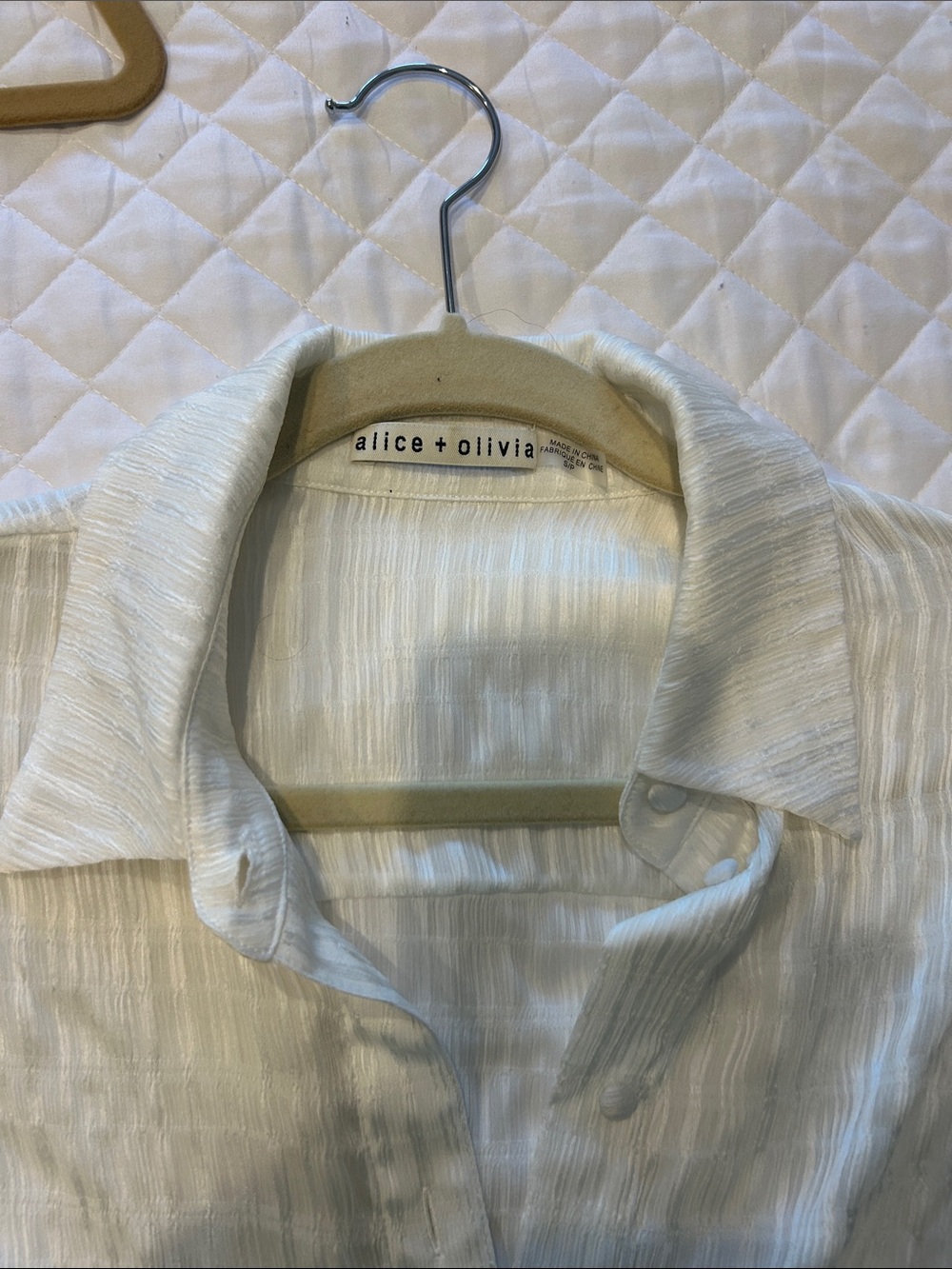 Alice + Olivia Ivory Textured Button-Down Blouse